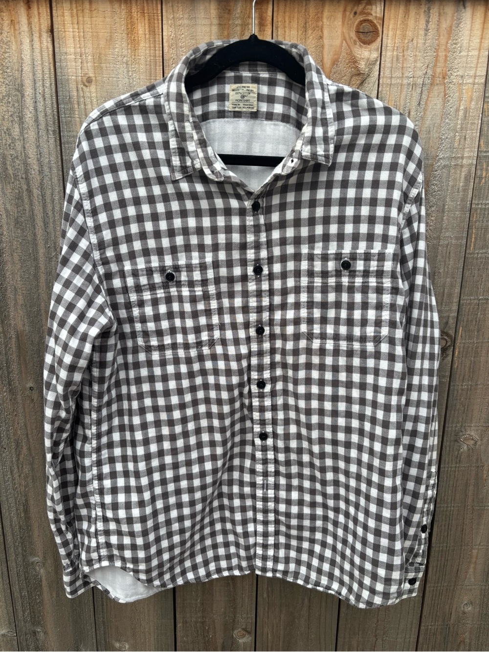 J. Crew XL Black White Plaid Gingham Shirt Flannel Button Down